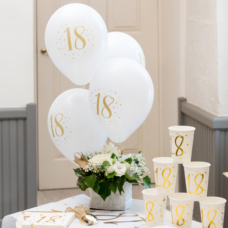 Birthday age balloons 50 years - 8x pieces - white/gold - 23 cm - Party supplies/decorations