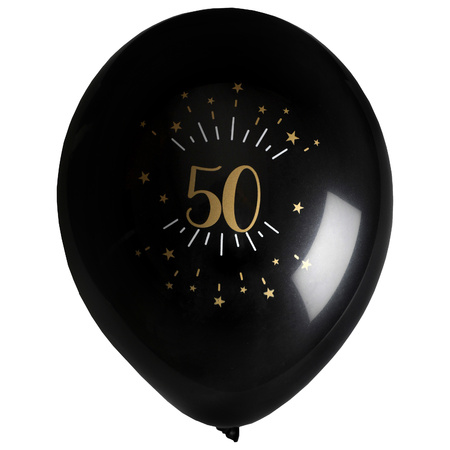 Birthday age balloons 50 years - 8x pieces - black/gold - 23 cm - Party supplies/decorations