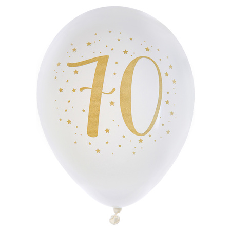 Birthday age balloons 70 years - 8x pieces - white/gold - 23 cm - Party supplies/decorations