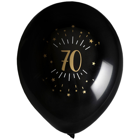 Birthday age balloons 70 years - 8x pieces - black/gold - 23 cm - Party supplies/decorations