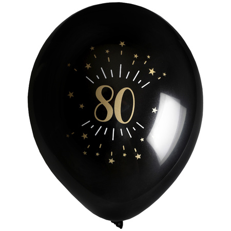 Birthday age balloons 80 years - 8x pieces - black/gold - 23 cm - Party supplies/decorations