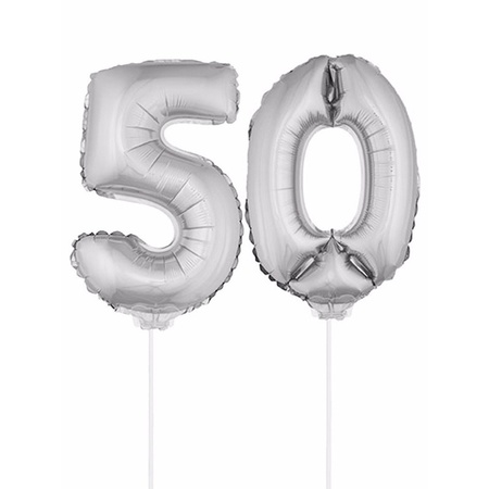 Inflatable silver foil balloon number 50 on stick
