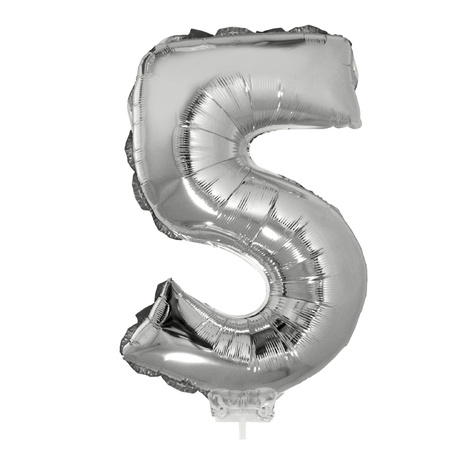 Inflatable silver foil balloon number 35 on stick