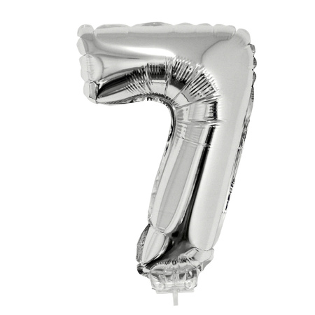 Inflatable silver foil balloon number 70 on stick